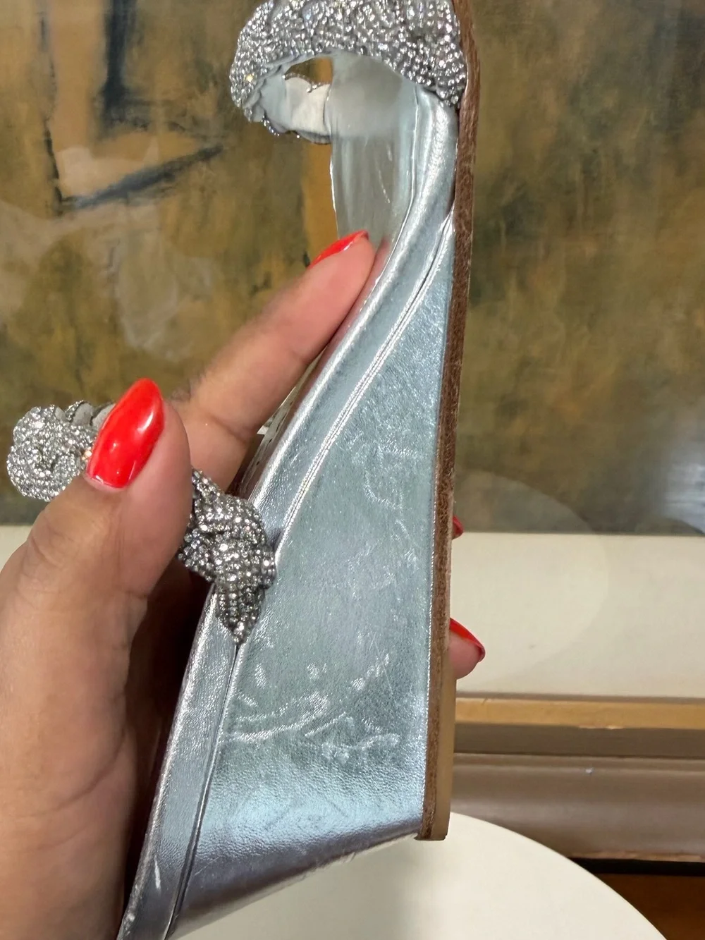 🌹STUART WEITZMAN🌹 Highshine Crystal Braid Wedge Sandals In Silver Size: 5.5 B - Picture 14 of 16